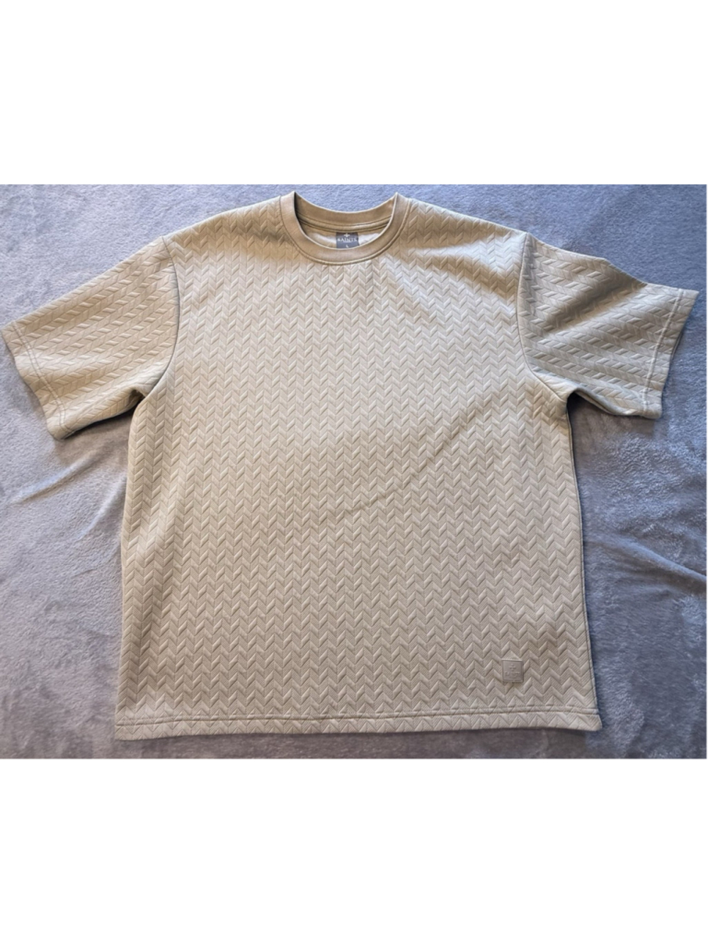Saints Studio Mens Shirt Size Large L tan embossed pattern Fashion Designer